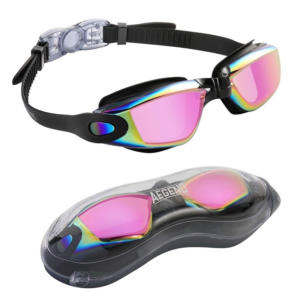 Aegend pink rose Swim Goggles with Protection Case nwt
